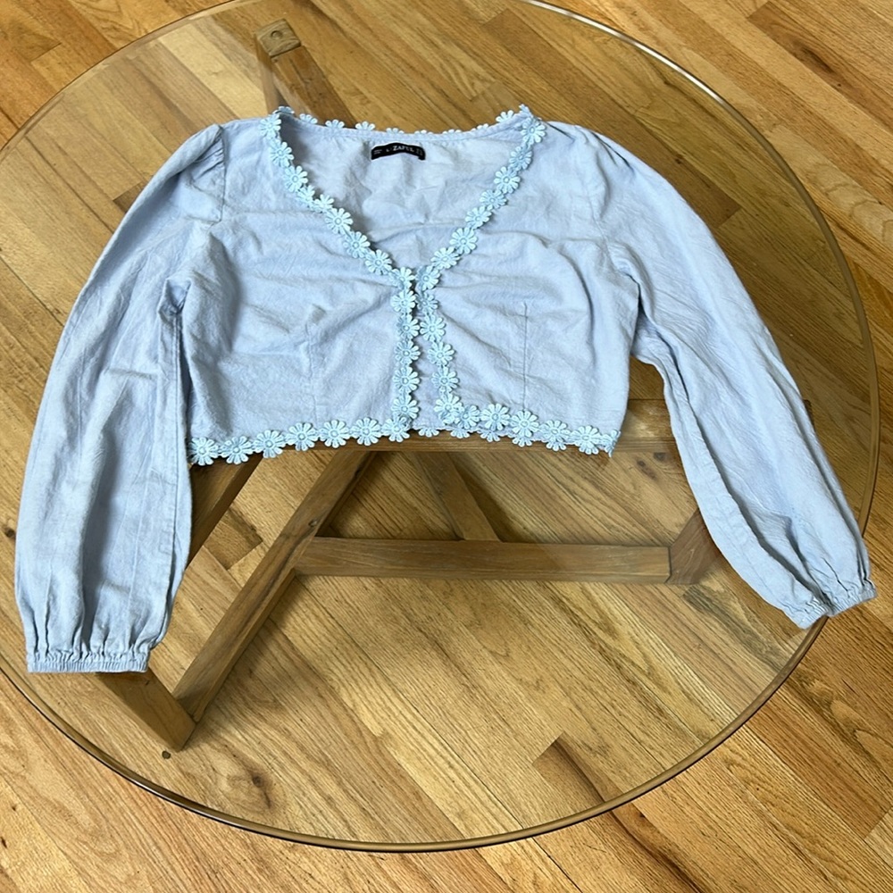 Zaful light blue long sleeve crop top